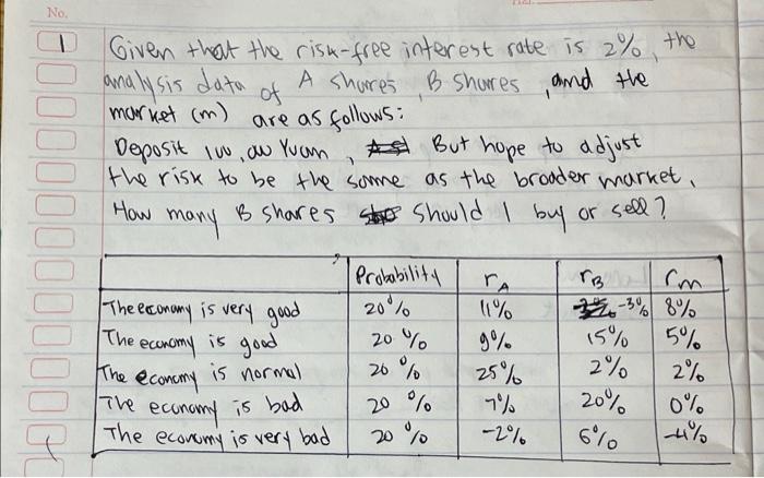  Given that the risk-free interest rate is 2%, the analysis data