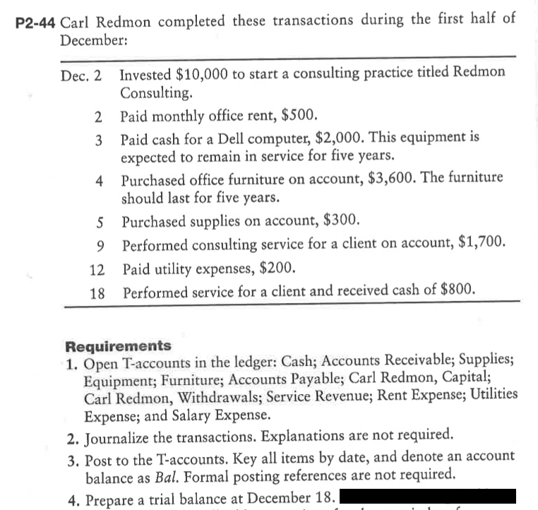 P2-44 Carl Redmon completed these transactions during the first half of