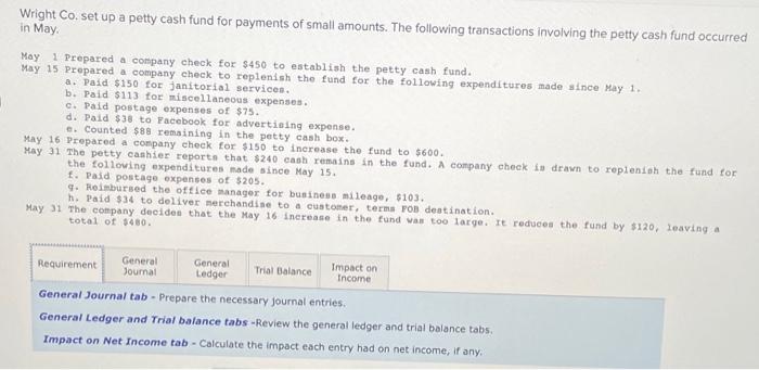  Need help with Impact on Income. Wright Co. set up a