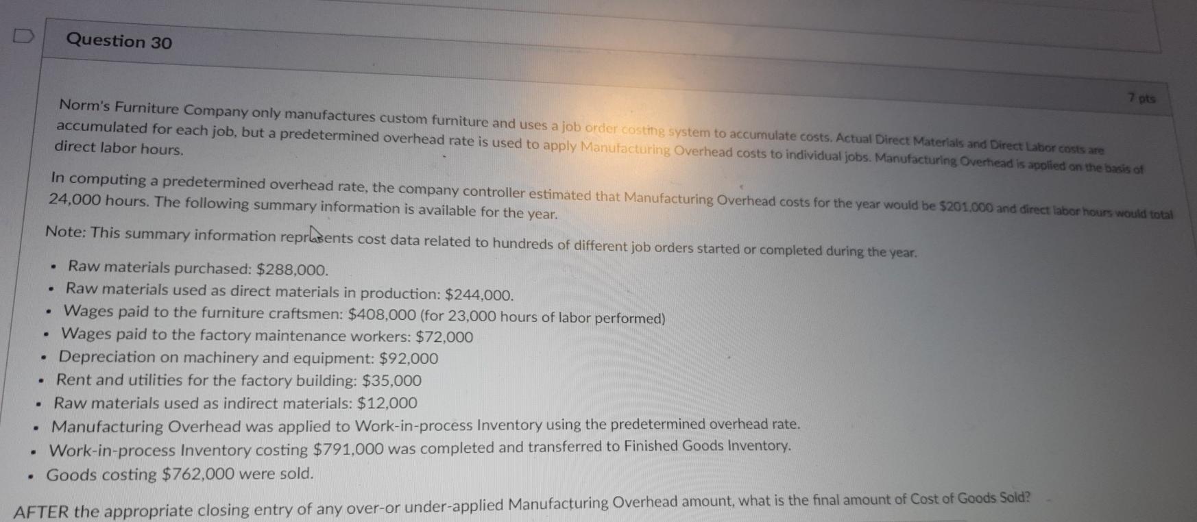  please i need help as soon as possible Question 30 7pts