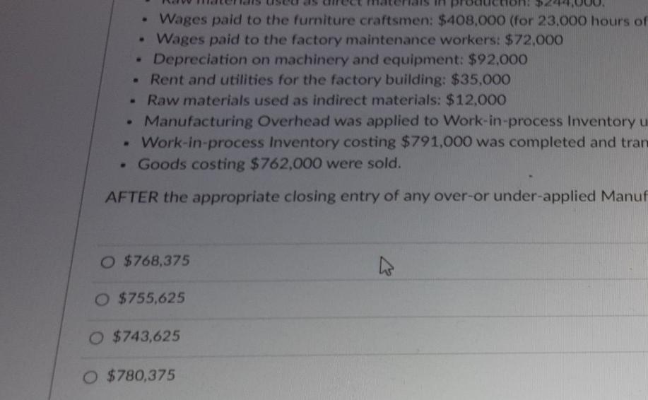 Norm's Furniture Company only manufactures custom furniture and uses a job order