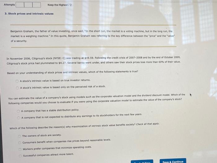 3 Attempts Keep the Highest / 2 3. Stock prices and intrinsic