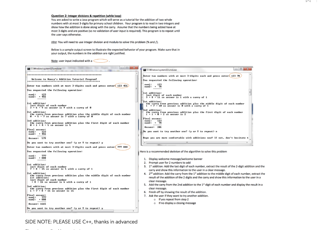  Question 2: Integer divisions & repetition (while loop You are asked