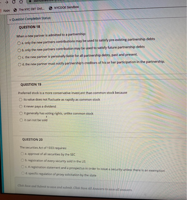  C Apps The NYC DIIT Onli... NYCDOE Sandbox Question Completion Status: