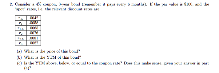 Consider a 4% coupon, 3-year bond (remember it pays every 6 months).