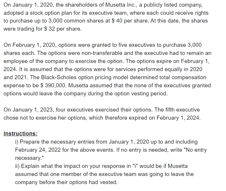  On January 1, 2020, the shareholders of Musetta Inc., a publicly
