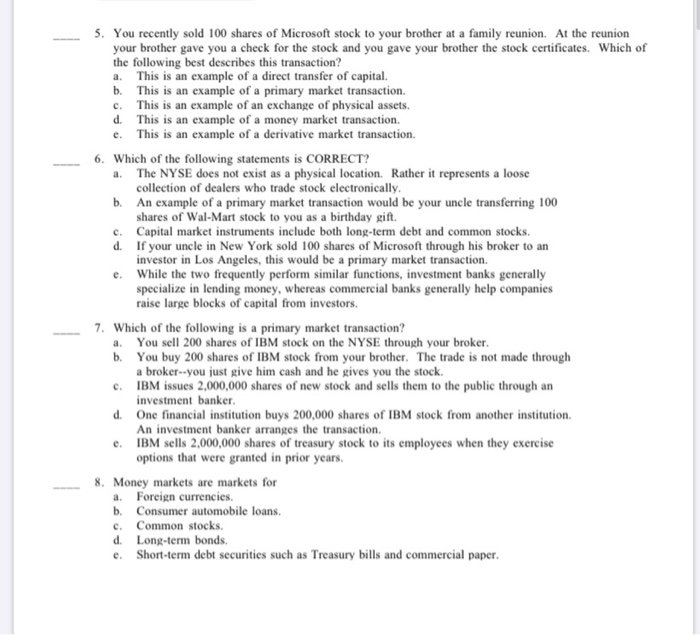 that best completes the statement or answers the question 1. Which of