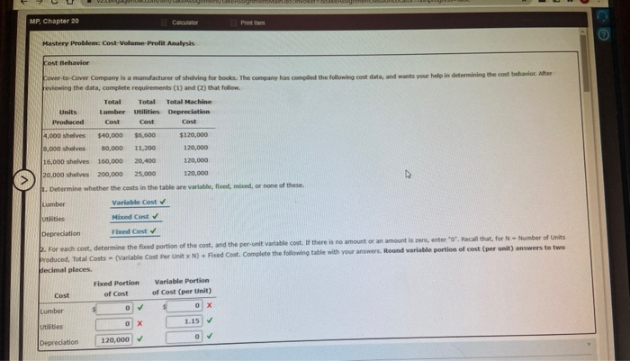  MP, Chapter 20 Calculator Printem Mastery Problem: Cost-Volume Profit Analysis Cost
