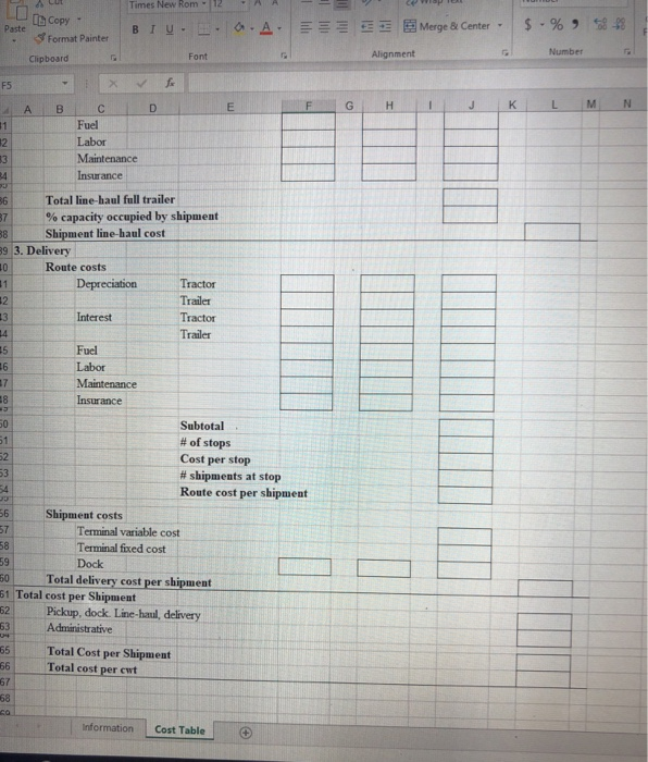 the pick up part of this LTL Costing Exercise shipment and determine