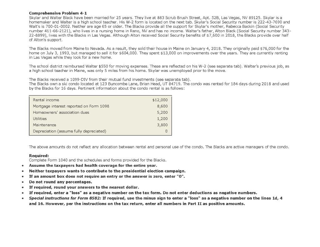  Comprehensive Problem 4-1 Skylar and Walter Black have been married for