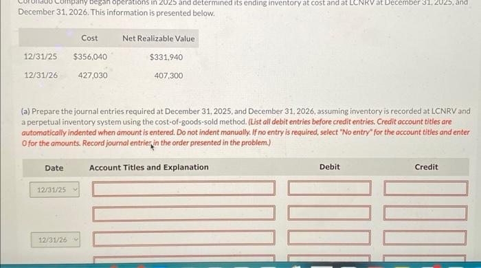  December 31, 2026. This information is presented below. (a) Prepare the