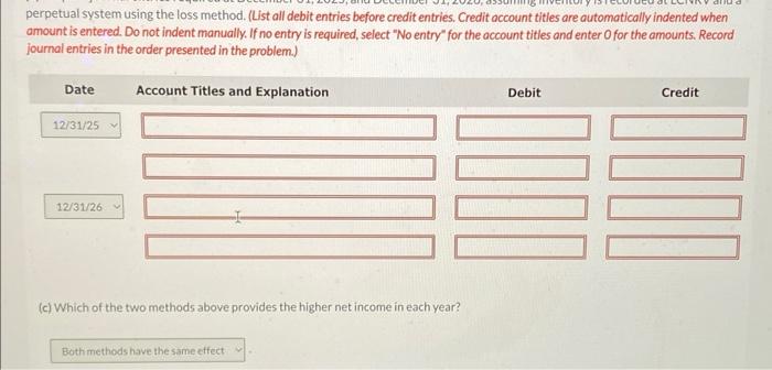 journal entries required at December 31, 2025, and December 31, 2026, assuming