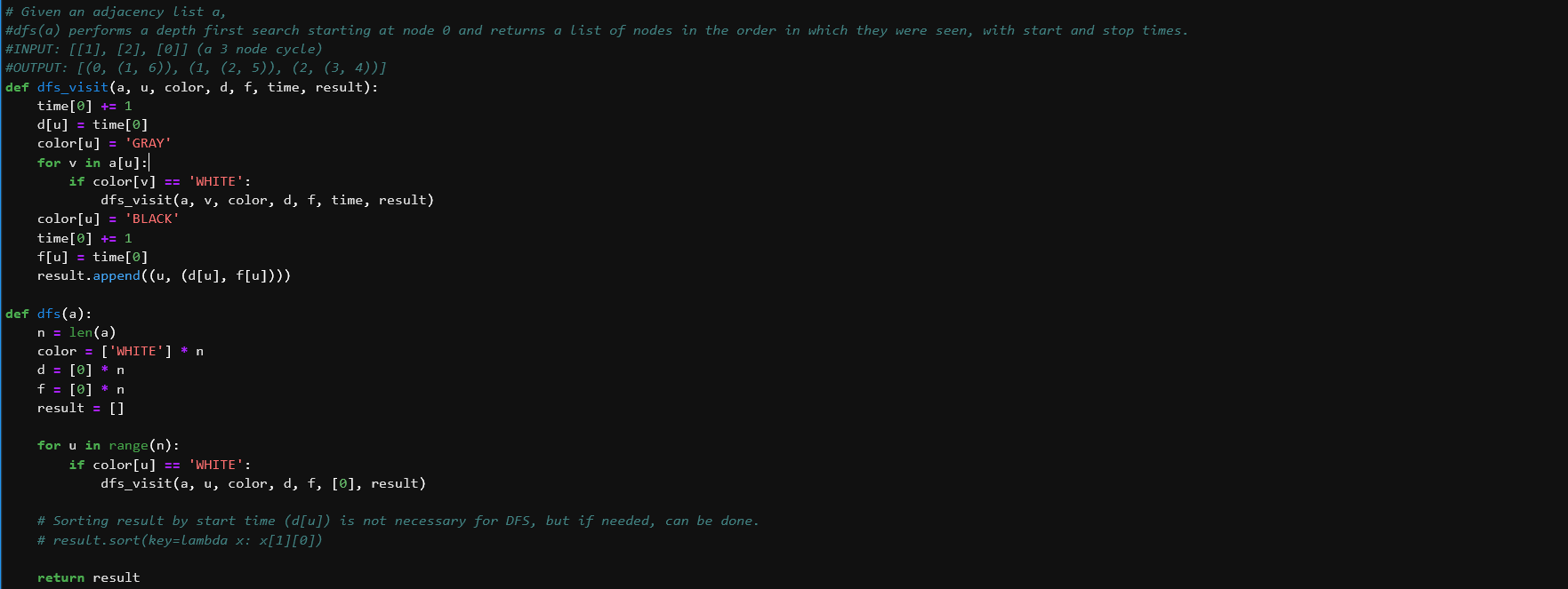  Please help dfs function is returning in reverse order#dfs(a) performs a