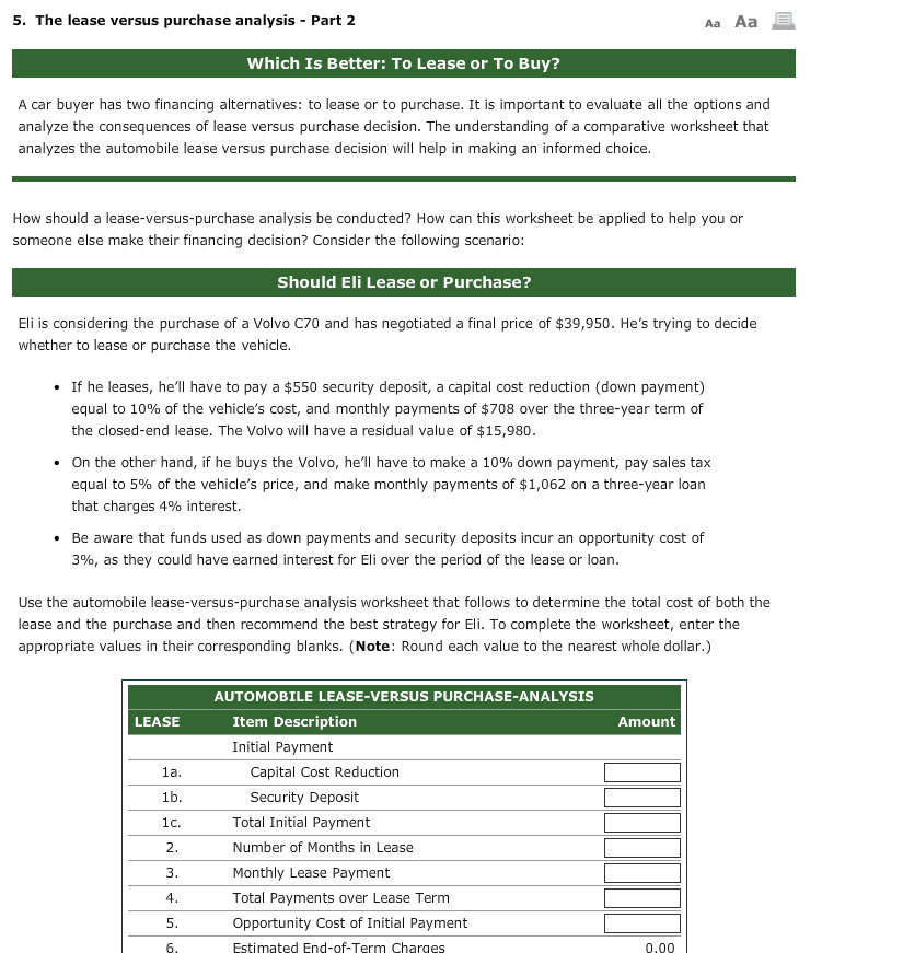  5. The lease versus purchase analysis - Part 2 Aa Aa