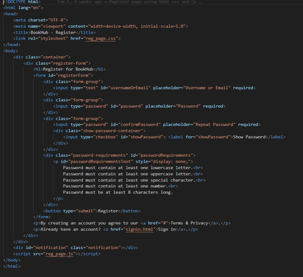  create unit tests for this registration page html code (the picture