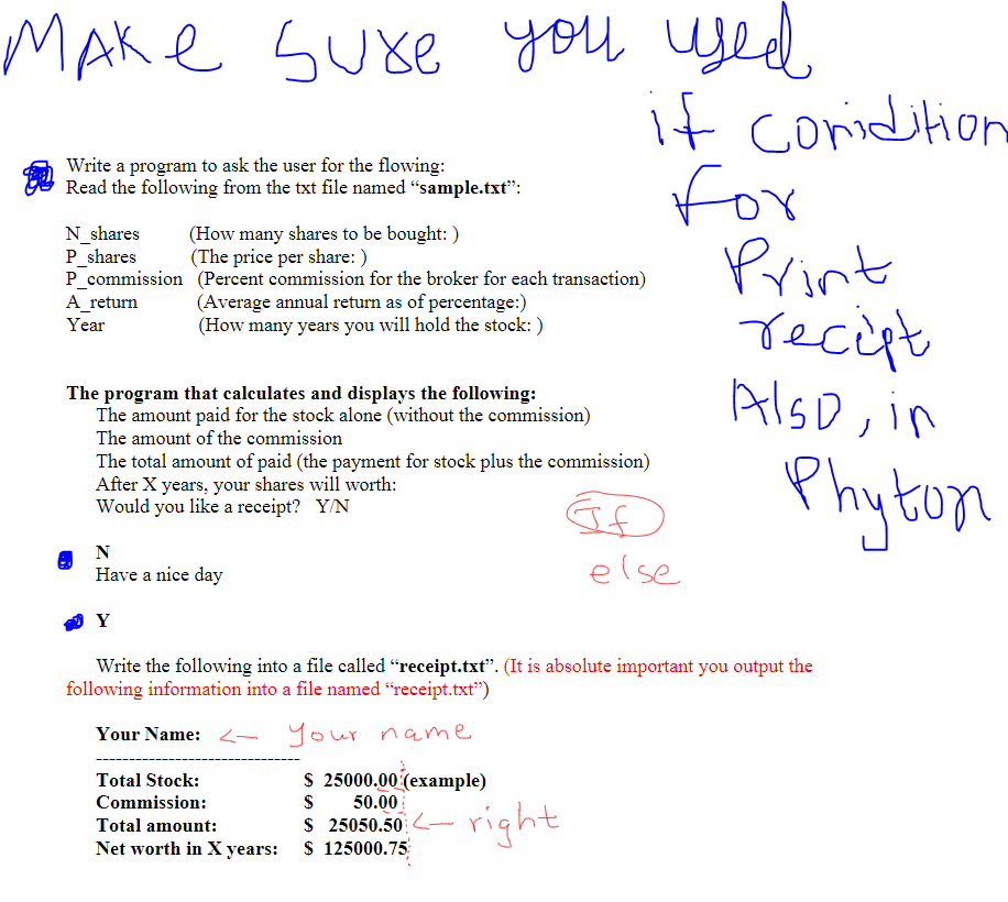  Write a program to ask the user for the flowing Read