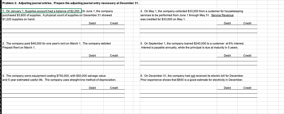  Problem 2: Adjusting journal entries. Prepare the adjusting journal entry necessary