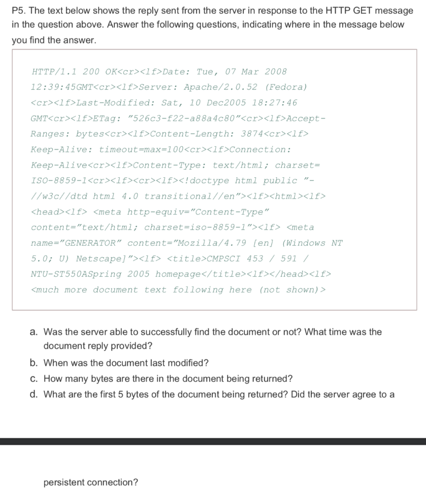 P5. The text below shows the reply sent from the server