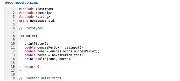 (1) (2) The main() function below calls three other functions. Please declare