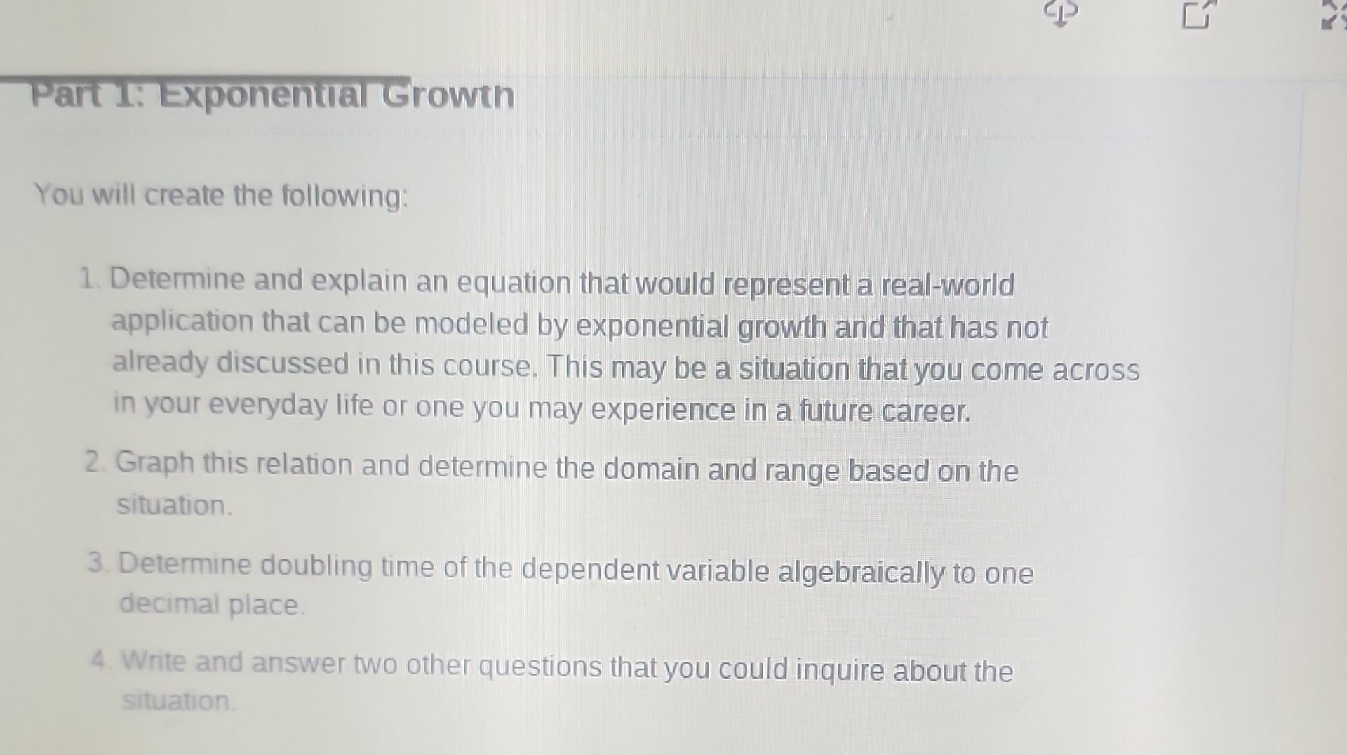  You will create the following: 1. Determine and explain an equation