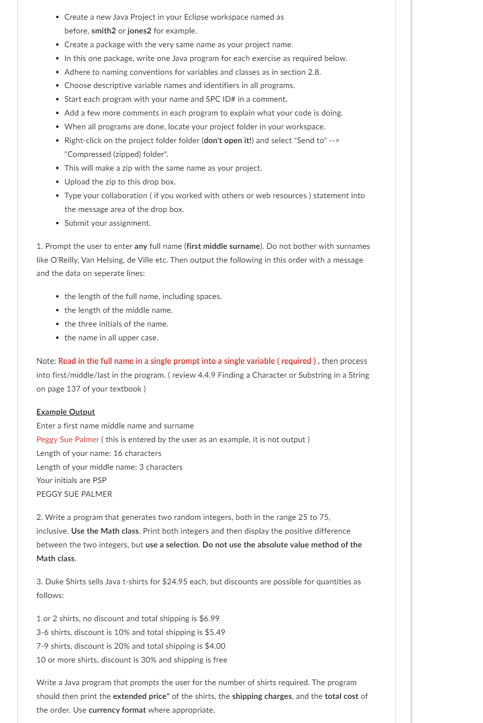  - Create a new Java Project in your Eclipse workspace named