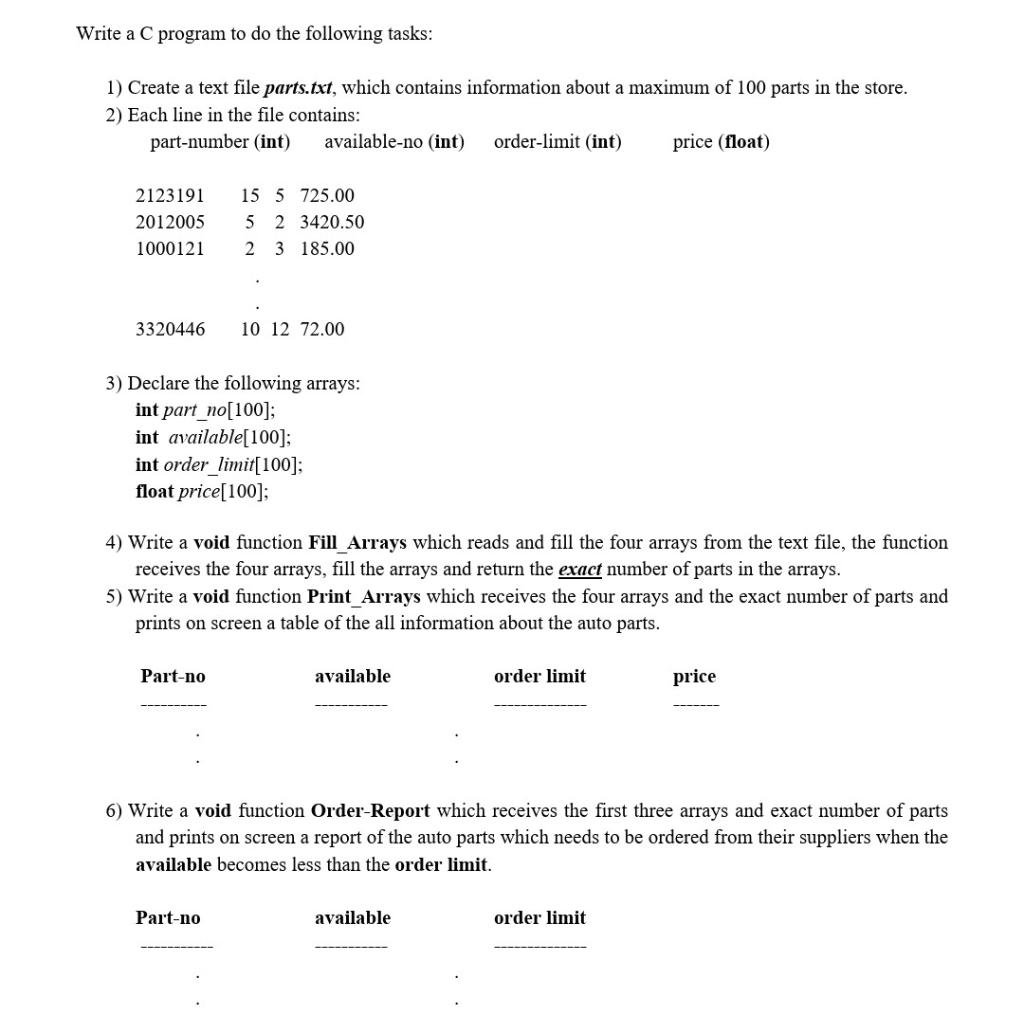  Vrite a C program to do the following tasks: 1) Create