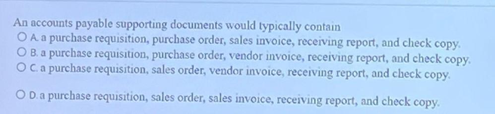 An accounts payable supporting documents would typically contain O A a