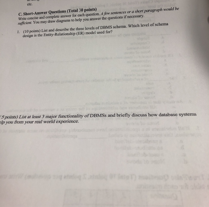  C. Short-Answer Questions (Total 30 points) Write concise and complete answer