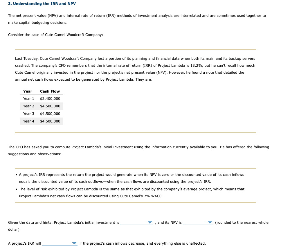  Understanding the IRR and NPV The net present value (NPV) and