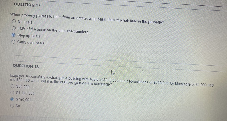 Please help me answer these questions QUESTION 17 When property passes to