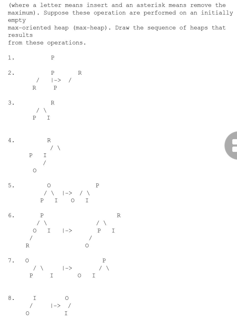Algorithm analysis (where a letter means insert and an asterisk means remove