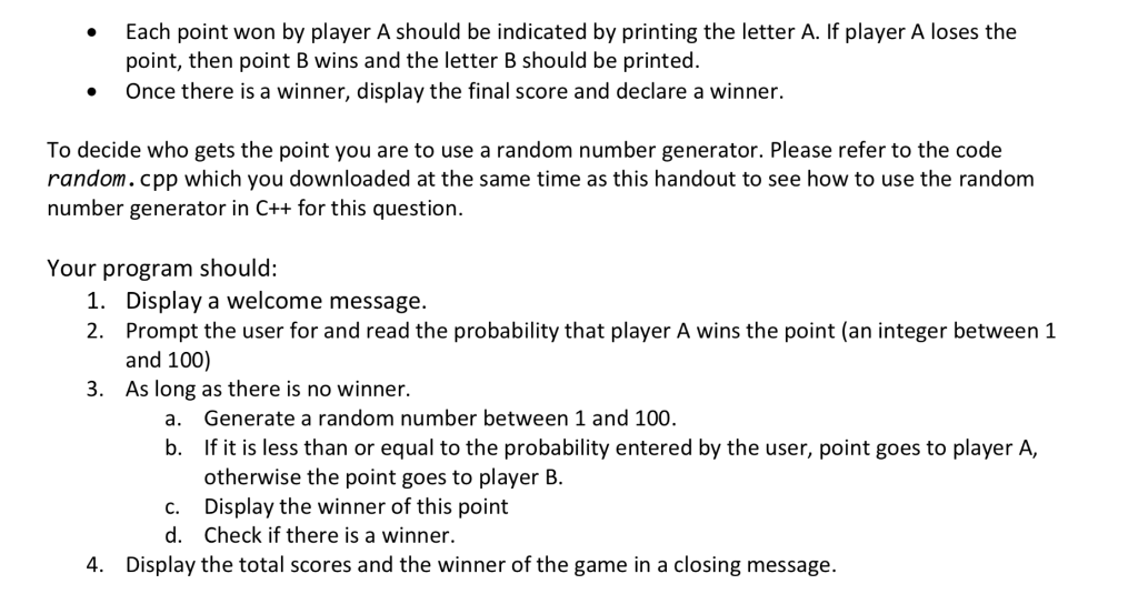 pts). A tennis game between two players has the following rules: 1.