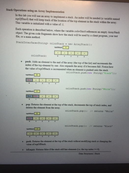 Help in Java! Stack Operations using an Array Implementation In this