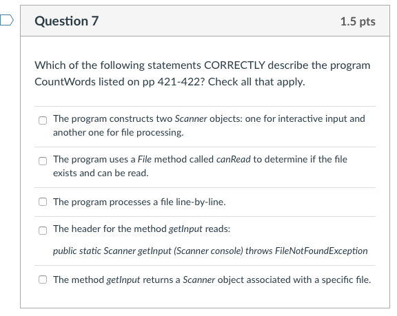 for Question 7 import java.io.File; import java.io.FileNotFoundException; import java.util.Scanner; public class CountWords