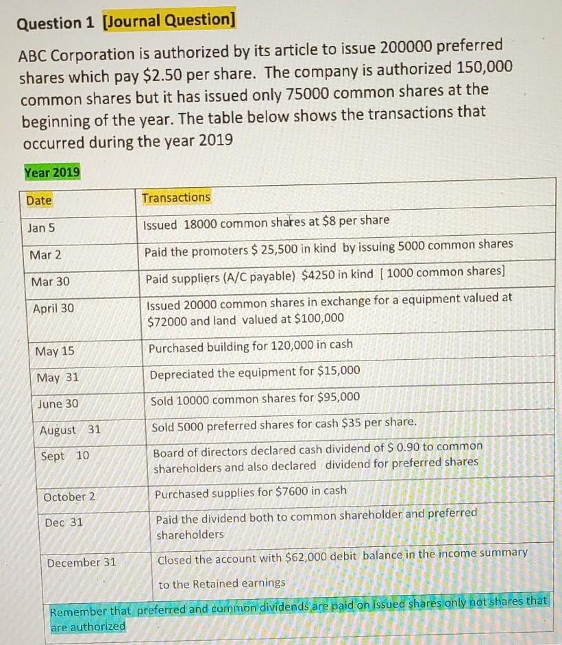  ASAP SOLVE ON NOTEBOOK Question 1 (Journal Question] ABC Corporation is