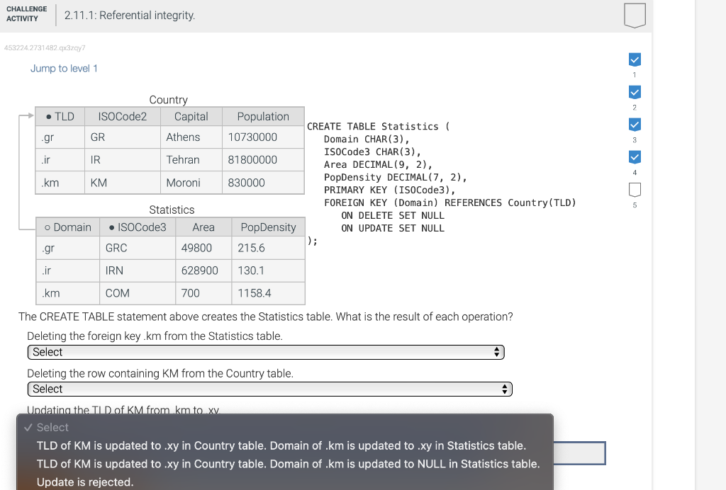  Jump to level 1 The CREATE TABLE statement above creates the