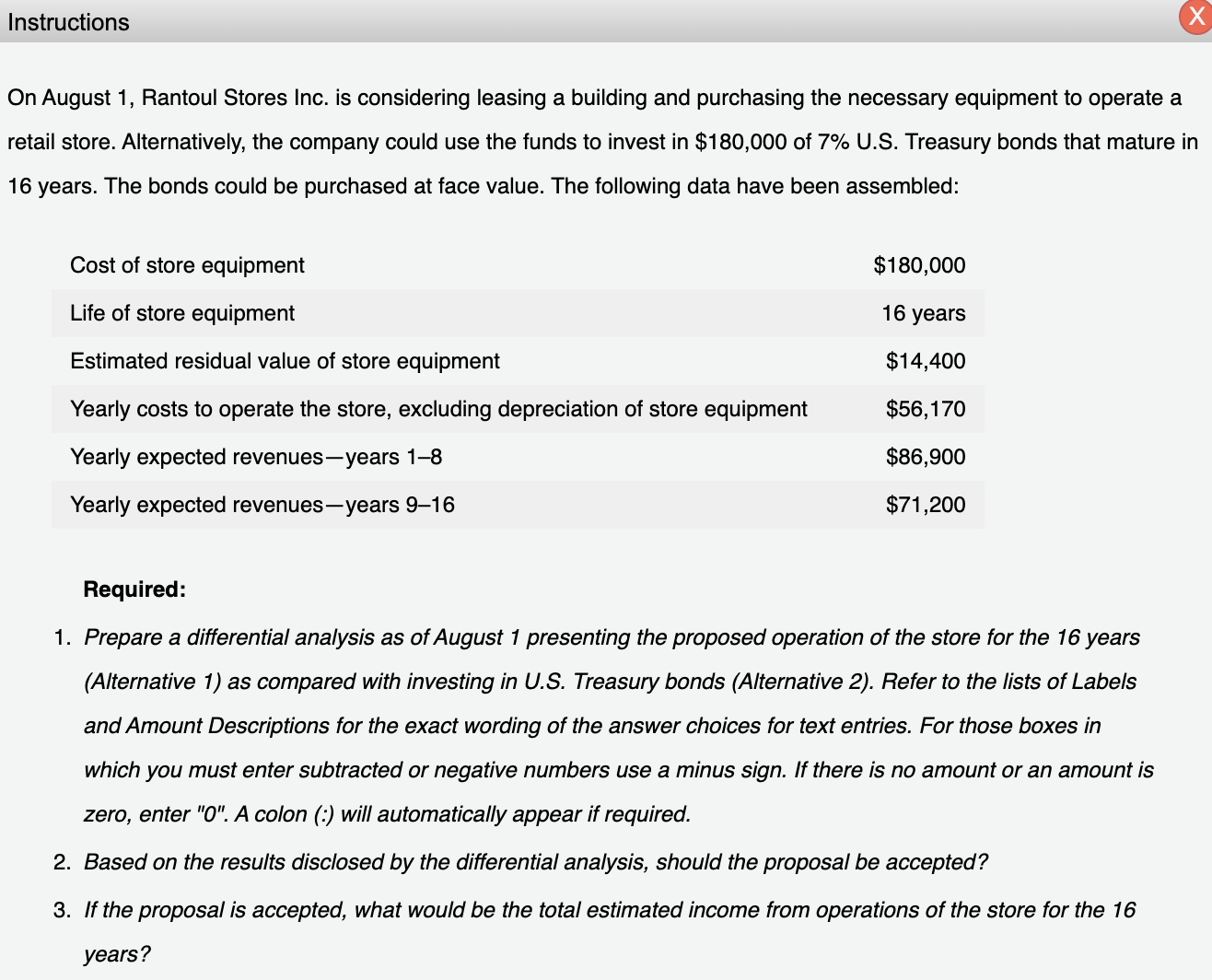 On August 1, Rantoul Stores Inc. is considering leasing a building