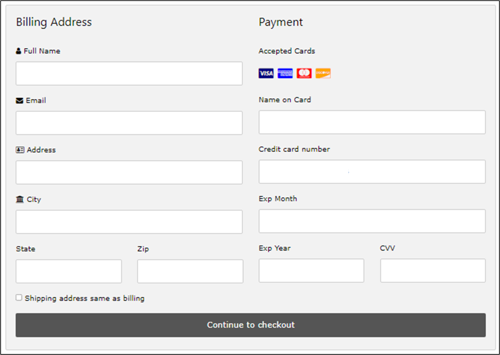 Using HTML5 code, create cart_checkout.html as shown in the below given picture.