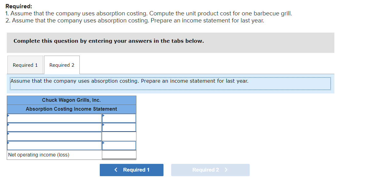 absorption costing. Compute the unit product cost for one barbecue grill. 2.