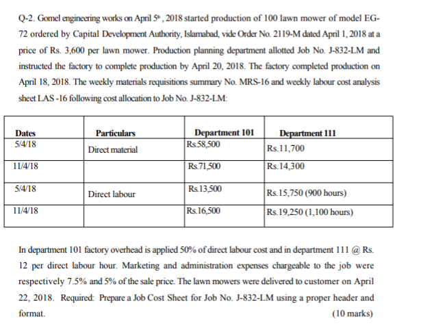  Q-2. Gomel engineering works on April 5, 2018 started production of