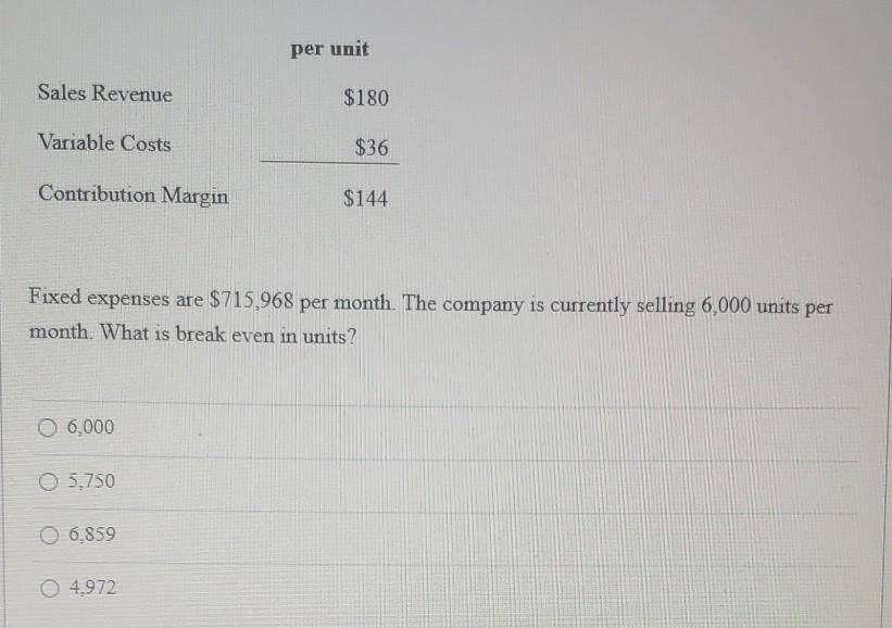 the VC ratio? 100% 20% 800 o 50 per unit Sales Revenue