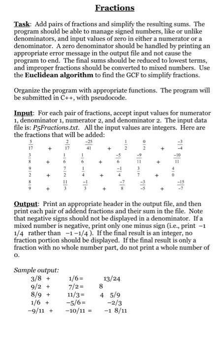  The P5Fractions.txt is shown here! Easy-reading please!! Task: Add pairs of