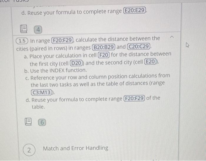 each of the tasks using the table of Major Cities and Distances