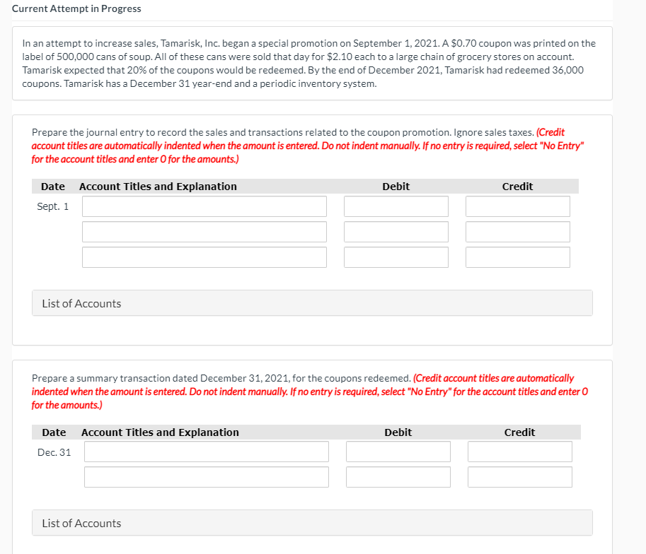  Current Attempt in Progress In an attempt to increase sales, Tamarisk,