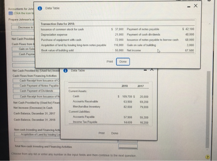  | Data Table Accountants for John Click the icon to Prepare