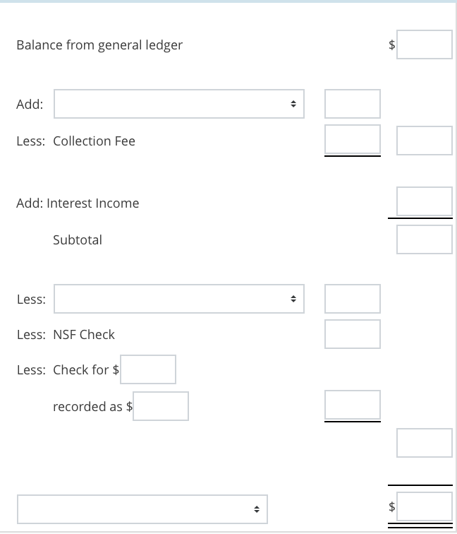 options are: Accounts Payable, Accounts Receivable, Cash in Bank, Interest Income, Miscellaneous