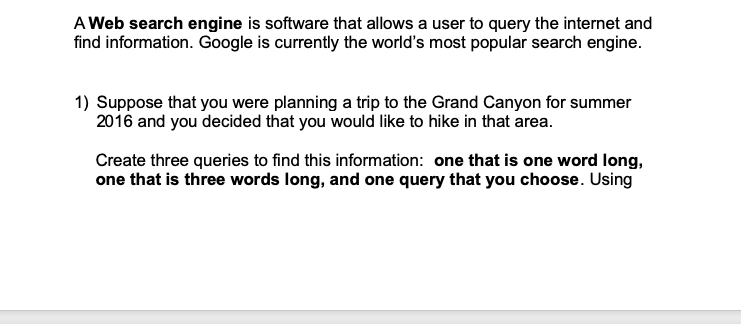  A Web search engine is software that allows a user to