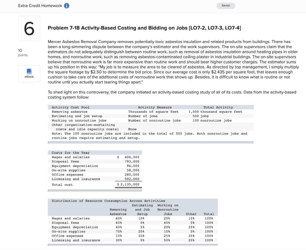 Extra Credit Homework A Saved Problem 7-18 Activity-Based Costing and Bidding