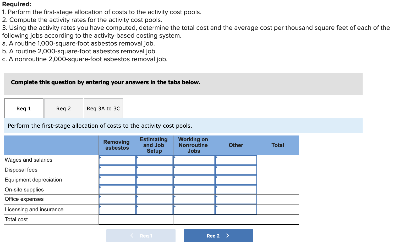 on Jobs (L07-2, LO7-3, LO7-4] 10 points Mercer Asbestos Removal Company removes