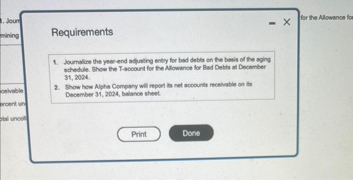 acoount hime a $14,210 debat balance. Apha Company prepares the following aging